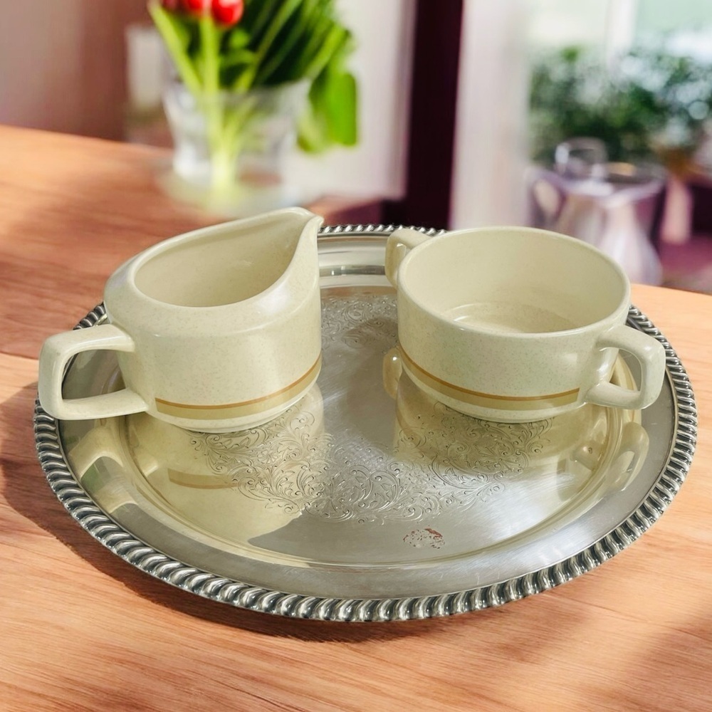 LENOX Temper-ware Beige Creamer & Sugar Bowl no lid, 2 3/4" & 21/4" stoneware